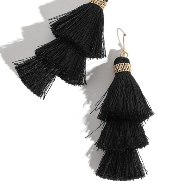 Fringe With Benefits Black Statement Earrings - Picture 2 of 2